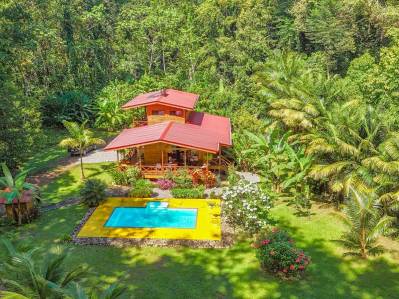 Casa en la selva junto al río en venta : casa privada con piscina, huerto y jardines
